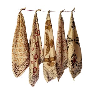 Set of 5 Organic Indian cotton Bandana Scarf,Foulard,Neckerchief,Necktie Face Mask,Hijab,Hand Made Gift for Mom,Dad,Wife,Husband,Gf,Bf
