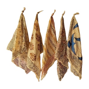 Set of 5 Organic Indian cotton Bandana Scarf,Foulard,Neckerchief,Necktie Face Mask,Hijab,Hand Made Gift for Mom,Dad,Wife,Husband,Gf,Bf