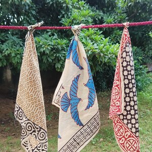 Cotton Bandana Set, Set of 3 Scarves Boho Style 3 Pack, Indian Block Set 3, Eco Cotton Bandanas, Unique Scarf Set Gift
