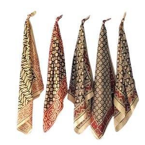 Set of 5 Organic Indian cotton Bandana Scarf,Foulard,Neckerchief,Necktie Face Mask,Hijab,Hand Made Gift for Mom,Dad,Wife,Husband,Gf,Bf