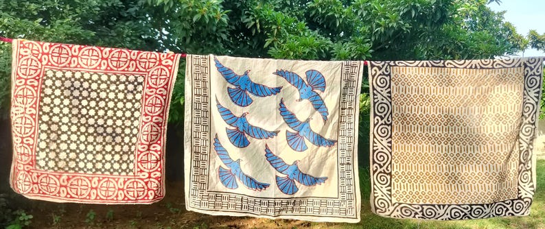 Cotton Bandana Set, Set of 3 Scarves Boho Style 3 Pack, Indian Block Set 3, Eco Cotton Bandanas, Unique Scarf Set Gift