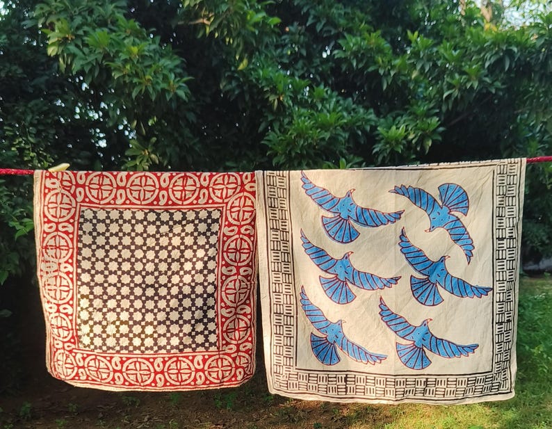 Cotton Bandana Set, Set of 3 Scarves Boho Style 3 Pack, Indian Block Set 3, Eco Cotton Bandanas, Unique Scarf Set Gift