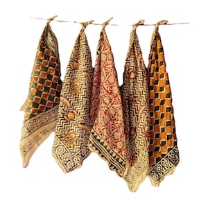 Set of 5 Organic Indian cotton Bandana Scarf,Foulard,Neckerchief,Necktie Face Mask,Hijab,Hand Made Gift for Mom,Dad,Wife,Husband,Gf,Bf