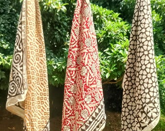 Ensemble bandana en coton, lot de 3 écharpes style bohème, lot de 3 blocs indiens, bandanas en coton écologique, cadeau d'écharpe unique