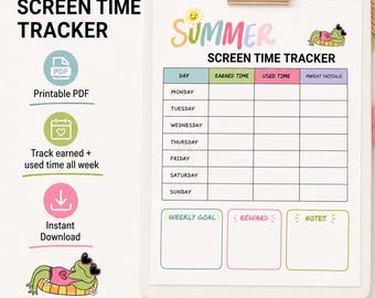 Summer Screen Time Rules Printable | Kids Checklist, Chore Chart (Instant Download)