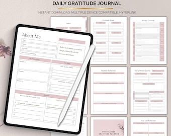 Daily Gratitude Journal, Printable Mindfulness Journal for Self Reflection, Digital Wellness Template, PDF Instant Download, Daily Prompts