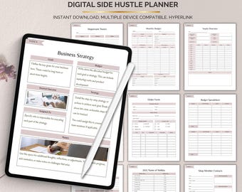 Digital Side Hustle Planner, Printable Business Organizer for Entrepreneurs, Goal Tracker, Income Log, PDF Download, Startup Planning Tool