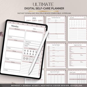 Digital Self Care Planner, Printable Wellness and Mental Health Organizer, Daily Routine Tracker, PDF Download, Self Love Journal Pages