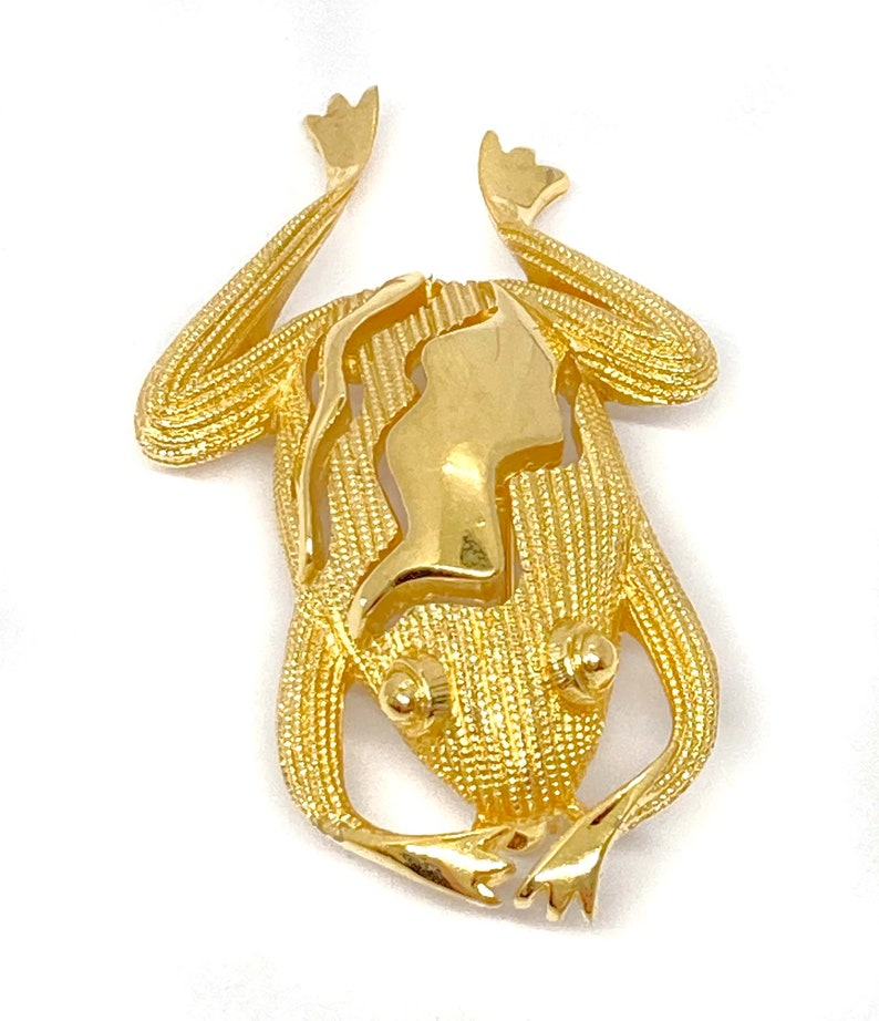 Broche grenouille dorée texturée et brillante TRIFARI vintage image 2