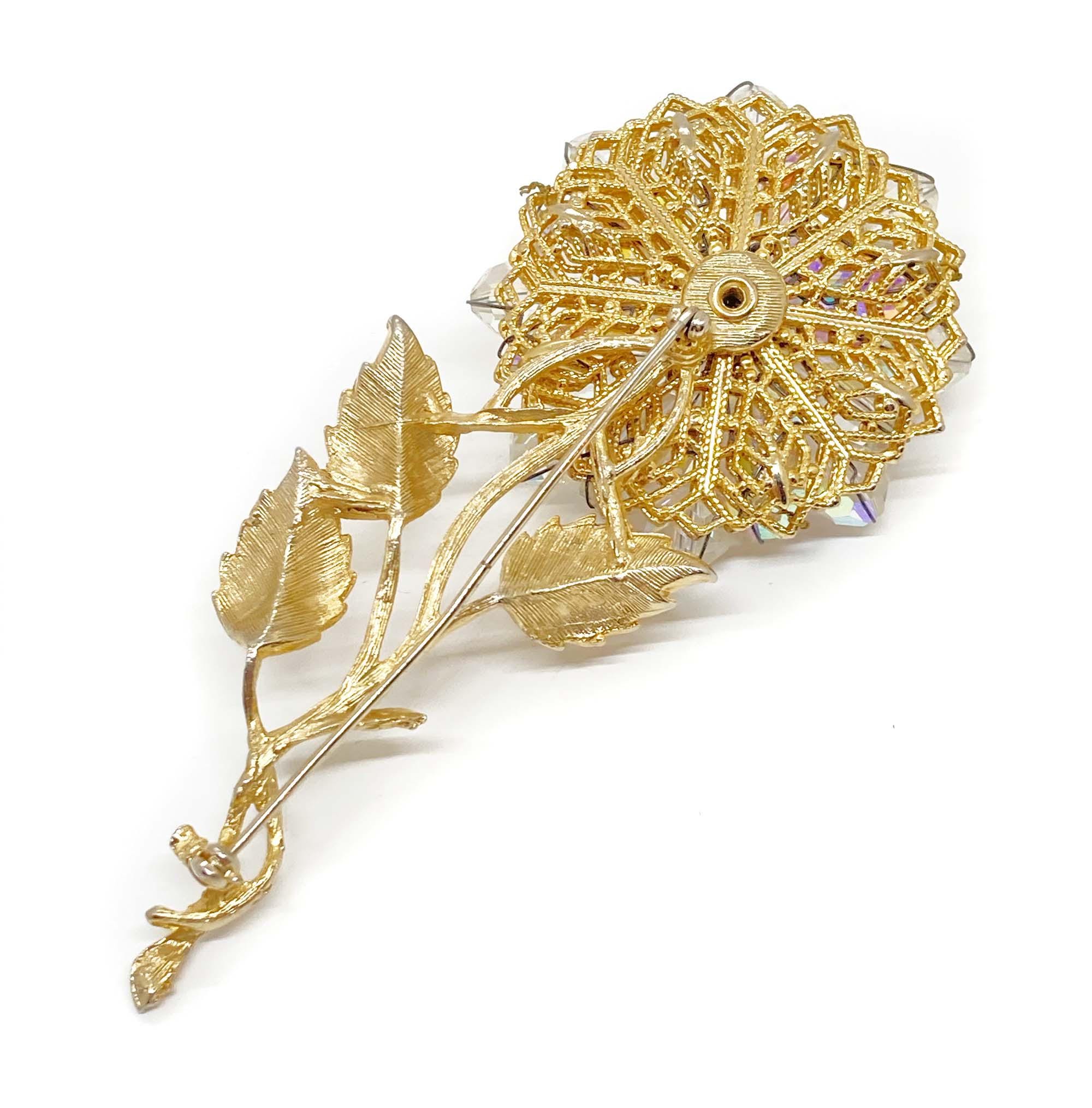 Broche Fleur En Alliage Doré Avec Cristaux - Style Cristal Aurore Boréale - Occasion - Bijou Fantaisie
