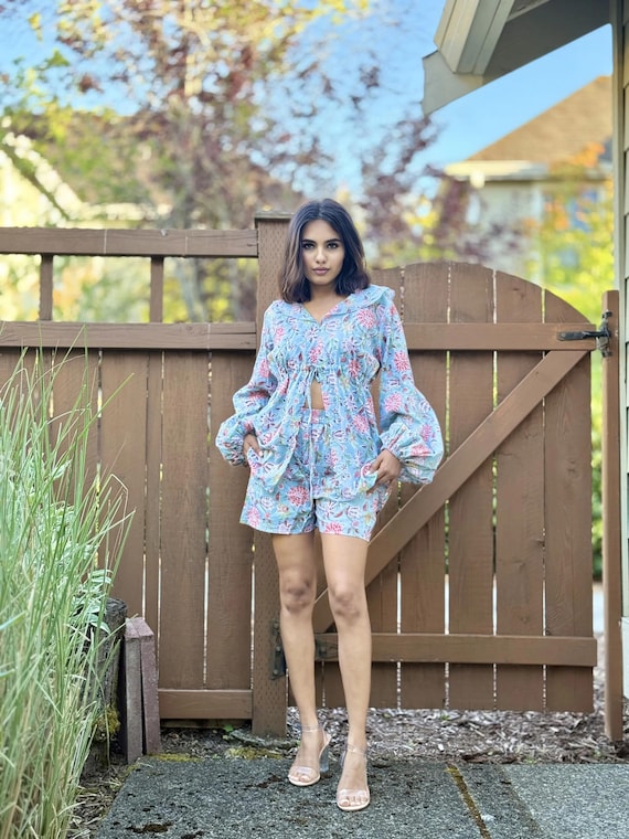 cotton resort wear dresses Cotton Resort Wear Two Piece Set|Summer Vacation Dress|Boho Handblock Dress|Flowy Travel Outfit|Floral Co-ord Set Women