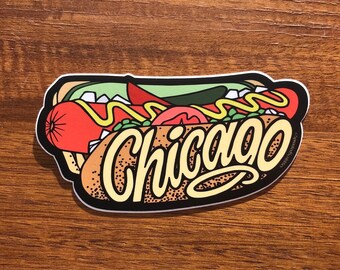 Chicago MAGNET - 4" Hot Dog City Food Refrigerator Magnet Colorful Decorative Travel Souvenir Graphic Food Art