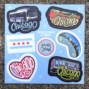 Chicago Water Bottle Laptop Sticker Pack 6 stickers (2&quot; to 2.75&quot; each) Vinyl Decal Travel Souvenir Sheet Chicago Scrapbooking