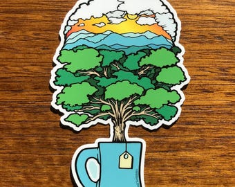 Pegatina para taza de café con amanecer