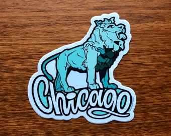 Chicago Sticker - 3.75" Lion Art Travel Waterproof Vinyl Decal Laptop Water Bottle Bumper Souvenir Illustrated Cute Museum Gift