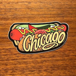 Chicago Sticker - 3.5", 4” or 5" Hot Dog Travel Food - Waterproof Vinyl Decal - Laptop Water Bottle Bumper Cute Graphic Illustrated