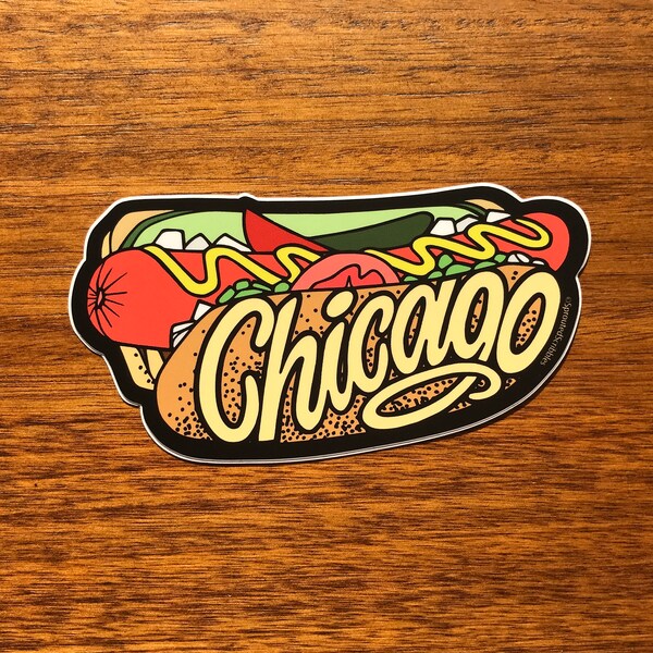 Sticker Chicago - nourriture de voyage pour hot-dogs 3,5 po. 4 po. ou 5 po. - Sticker vinyle imperméable - pare-chocs pour bouteille d'eau pour ordinateur portable joli graphique illustré