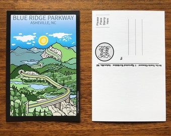 Blue Ridge Parkway Postcard - 6" x 4" Asheville NC Travel Trip Illustrated Storybook Souvenir