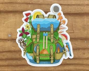 Hiking Sticker - 4" Backpack Outdoors Nature Trail Mountains Waterproof Vinyl Decal Laptop Decoration Water Bottle Colorful Bumper Decal