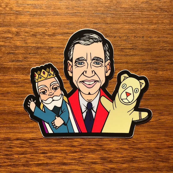 Mister Rogers pegatina - 3.5" o 4" calcomanía de vinilo impermeable Fred lindos títeres de la infancia portátil botella de agua colorida ilustrado arte del parachoques