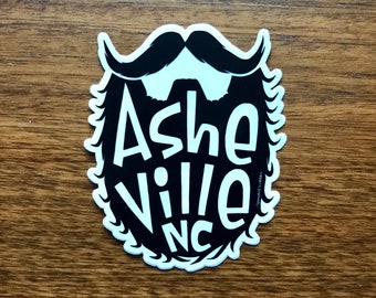 Asheville Sticker - 4.25" Beard Bearded Travel - Waterproof Vinyl Decal - Laptop Water Bottle Bumper