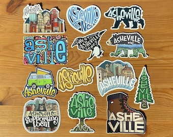 Asheville Sticker - 3.5" to 4.5" Waterproof Vinyl Decal North Carolina Travel Art Gift Laptop Sticker Water Bottle Illustrated City Souvenir