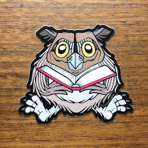 Owl Sticker - 3.5" Reading Animal Book Reader Funny Cute - Waterproof Vinyl Decal - Laptop Water Bottle Bumper