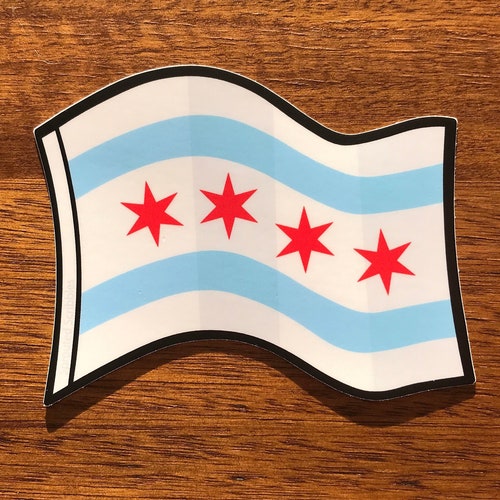 Chicago Flag With Skyline Vinyl Sticker - 3x2 Inch Weatherproof Decal For Cars, Phones & More