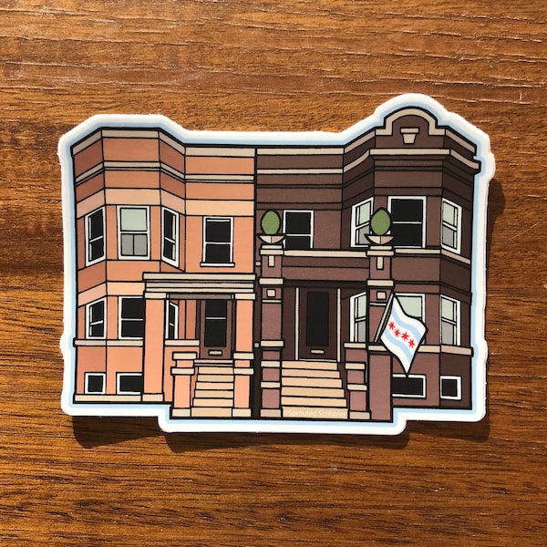 Chicago Sticker - 4" Brownstones Architecture Homes Foster Ave Andersonville Houses Waterproof Vinyl Decal Laptop Illustrated Water Bottle