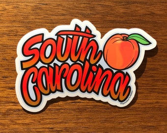 South Carolina Sticker - 3.5" or 4.5" Peach Travel State SC - Waterproof Vinyl Decal - Laptop Water Bottle Colorful Bumper Sticker