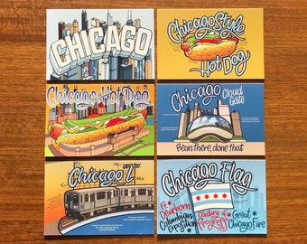 Chicago Postcards (6) - Set of Six - 6" x 4" Travel City Midwest Souvenir Collection