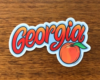 Georgia Sticker - 4.5" Peach Fruit Travel Atlanta GA Savannah Waterproof Vinyl Decal Laptop Water Bottle Bumper Sticker Cute Souvenir Gift