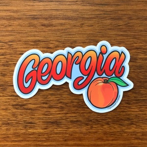 Pegatina de Georgia – 4.5 pulgadas melocotón fruta viaje Atlanta GA Savannah vinilo impermeable calcomanía portátil botella de agua parachoques pegatina lindo regalo de recuerdo