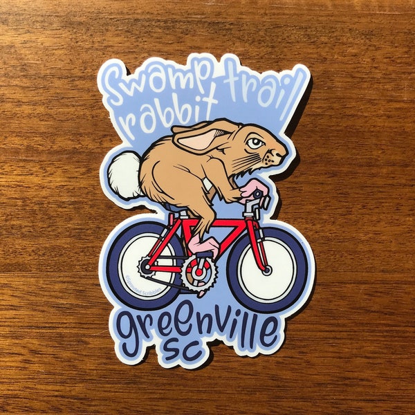 Greenville Aufkleber – 3,2" oder 4" Swamp Rabbit Trail Biking SC South Carolina Falls Park Downtown Süßes lustiges Tier – Wasserfester Vinyl-Aufkleber