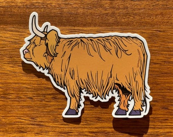 Highland Cow Sticker - 4" Cute Cattle Farm Animal - Waterproof Vinyl Decal - Laptop Water Bottle Bumper