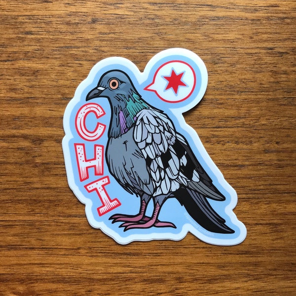 Chicago Sticker - 3.2" or 4" Pigeon Animal Bird Travel Waterproof Vinyl Decal Laptop Water Bottle Colorful Bumper Souvenir Graphic Artwork