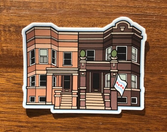 Chicago Sticker - 4" Brownstones Architecture Homes Foster Ave Andersonville Houses Waterproof Vinyl Decal Laptop Illustrated Water Bottle