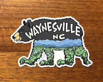 Waynesville Sticker - 4.5" Mountain Bear NC Travel - Waterproof Vinyl Decal - Laptop Water Bottle Bumper