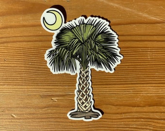 South Carolina Sticker - 4.25" Palmetto Tree Waterproof Vinyl Decal Greenville Columbia Charleston SC Myrtle Beach Spartanburg Hilton Head