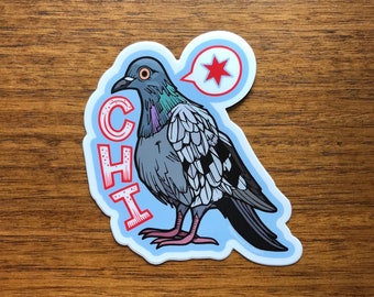 Chicago Sticker - 3.2" or 4" Pigeon Animal Bird Travel Waterproof Vinyl Decal Laptop Water Bottle Colorful Bumper Souvenir Graphic Artwork