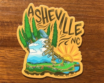 Asheville Sticker - 4.1" (10.4cm) Mountain Hiking Boot NC