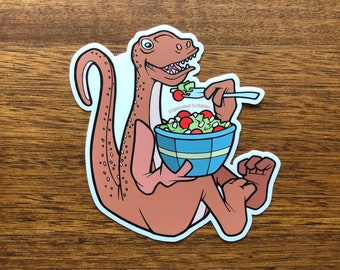 Dinosaur Sticker - 4" Apatosaurus Salad Vegetarian Funny Cute Vegan - Waterproof Vinyl Decal - Laptop Water Bottle Bumper