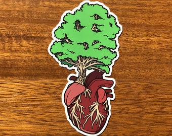 Nature Sticker - 4.5" Tree Heart Outdoors Hiking Backpacking, Nature Lover Gift - Waterproof Vinyl Decal Laptop Water Bottle Bumper