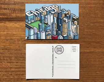 Chicago Postcard - 6" x 4" City Travel Loop Millennium Park Trip Illustrated Travel Souvenir