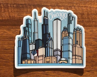 Chicago MAGNET - 4" City Skyline Buildings - Refrigerator Decorative Travel Illustrated Souvenir Graphic