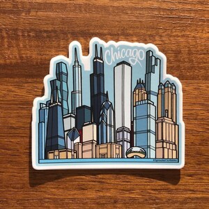 Chicago MAGNET - 4" City Skyline Buildings - Refrigerator Decorative Travel Illustrated Souvenir Graphic