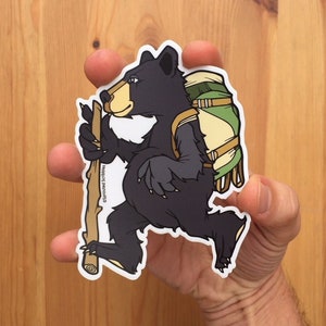 Backpacking Sticker - 3.5" or 4" Waterproof Vinyl Decal Bear Hiking Funny Cute Animal Sticker Gift Outdoor Water Bottle Bumper Cute Graphic