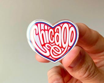 Chicago Heart Pin | Acrylic | City Love | 1.75 Inches