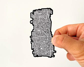 Chicago Abstract City Map Sticker | LAPTOP or WATER BOTTLE | Chicago | Length 4 Inches