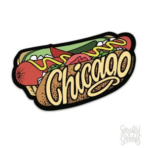 Chicago THIN MAGNET - 4&quot; Hot Dog Glizzy Food Art Vinyl Magnet City Specific Souvenir Illustrated Midwest City Hot Dog